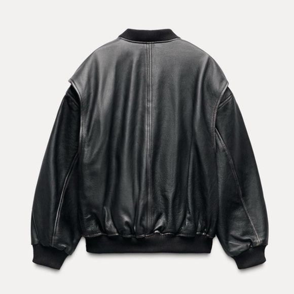 ZARA OVERSIZED LEATHER BOMBER JACKET DARK BROWN XS 5479/713/716 GENUINE FALL - Picture 9 of 9